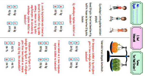 2. Sınıf Matematik Tartma Yeni Nesil Sorular-1