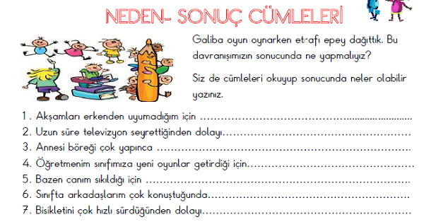 2. Sınıf Türkçe Neden-Sonuç Cümleleri Etkinliği