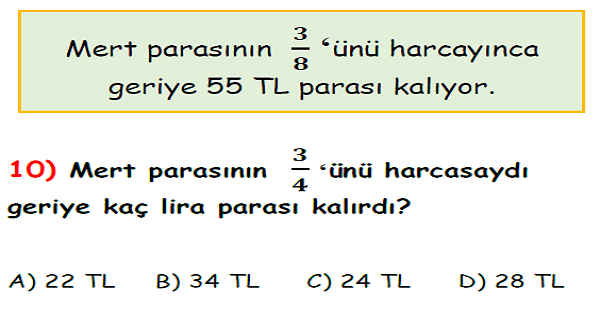 4. Sınıf Matematik Kesirler Yaprak Test-3