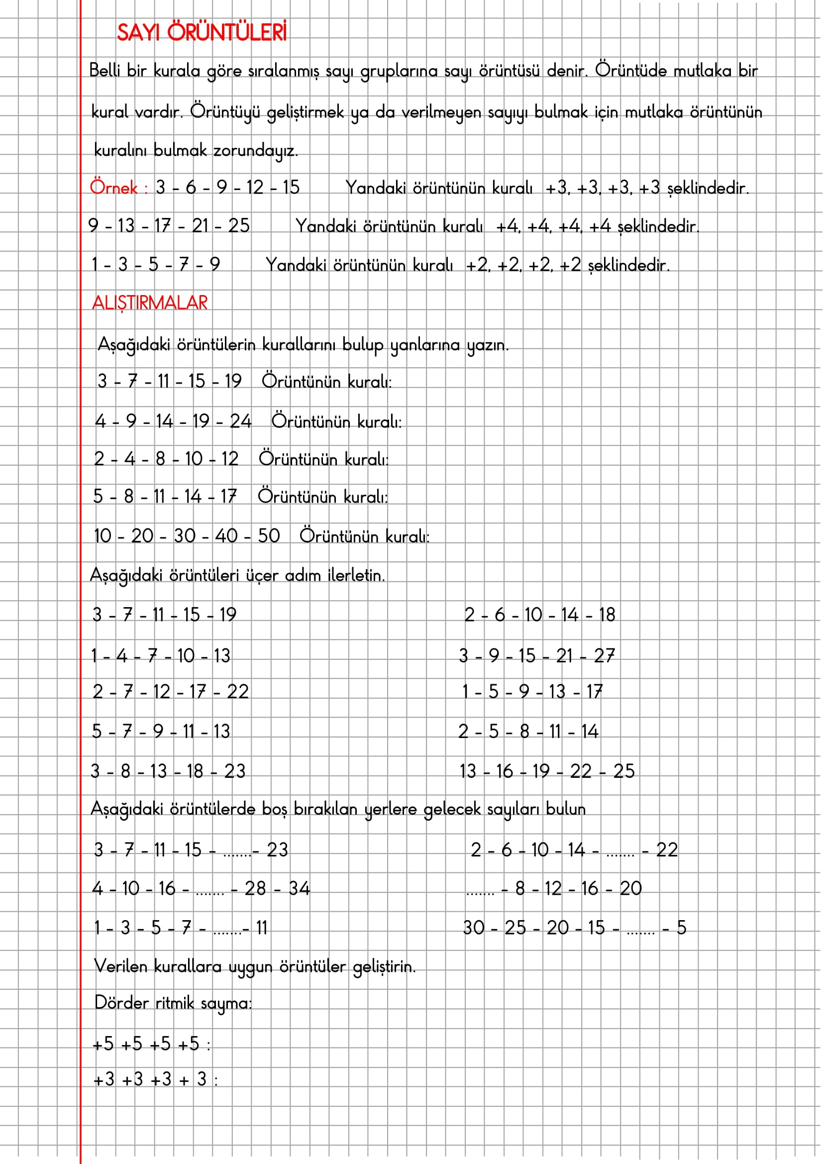 2. Sınıf Matematik Kareli Defterde Sayı Örüntüleri Konu Anlatımı