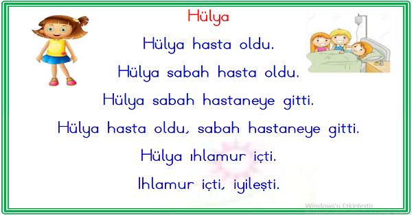 1. Sınıf İlk Okuma Yazma (H-h) Karesel Okuma Metinleri