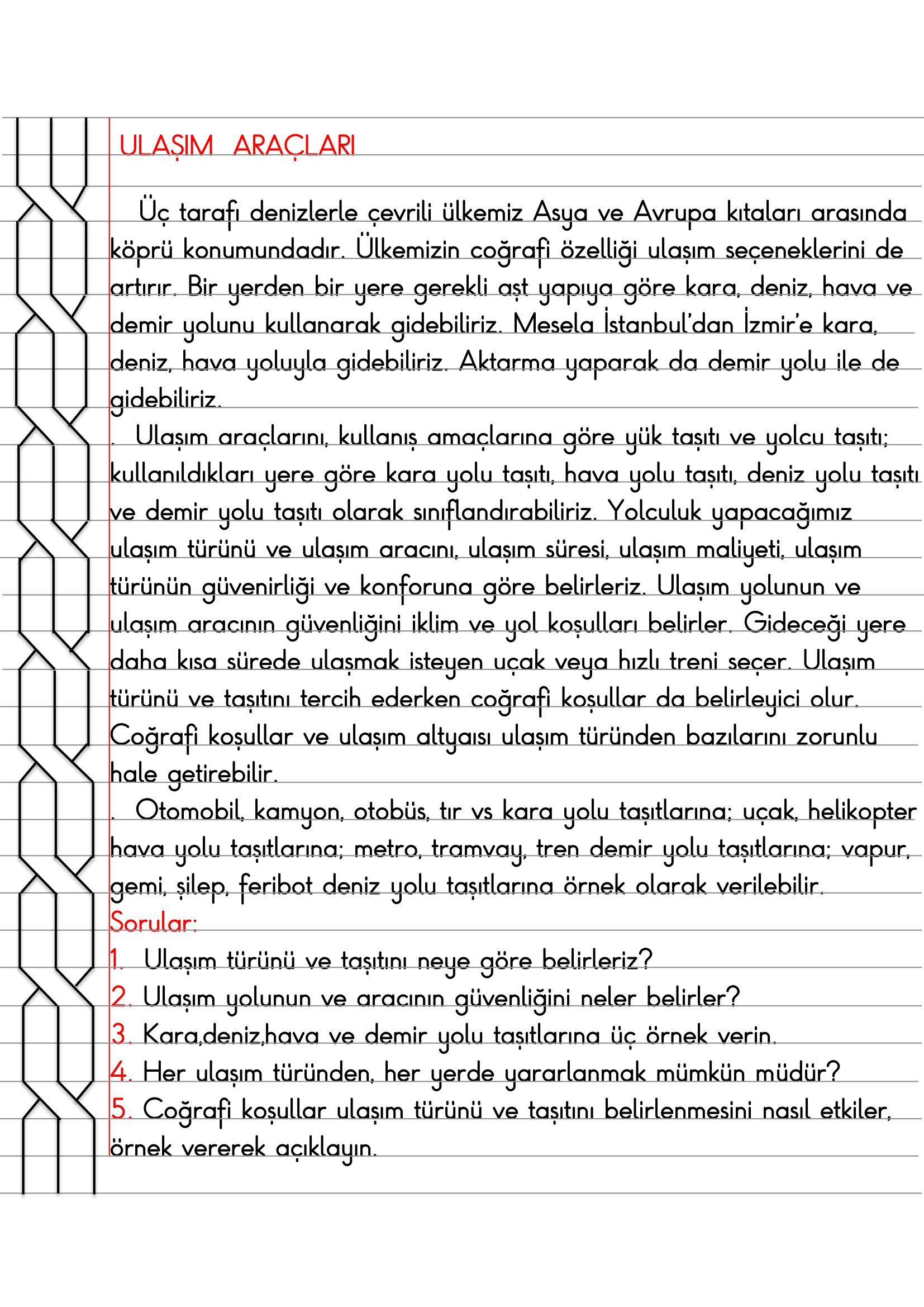 4. Sınıf Trafik Güvenliği Ulaşım Araçları Defter Özeti