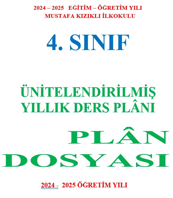 4. Sınıf Plan Dosya Kapağı ve Yıllık Çalışma Planı