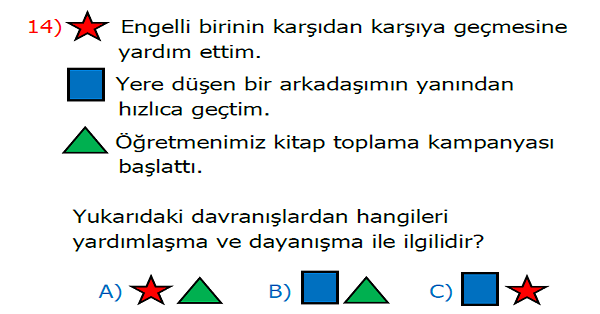 3. Sınıf Hayat Bilgisi Yardım Kampanyası Düzenliyoruz Kazanım Testi