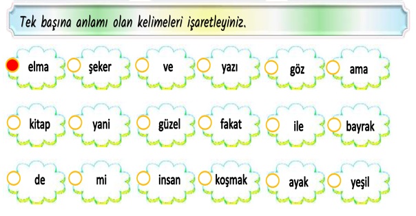 2. Sınıf Türkçe Kelime Bilgisi (Tek Başına Anlamı Olmayan Kelimeler) Etkinliği-5