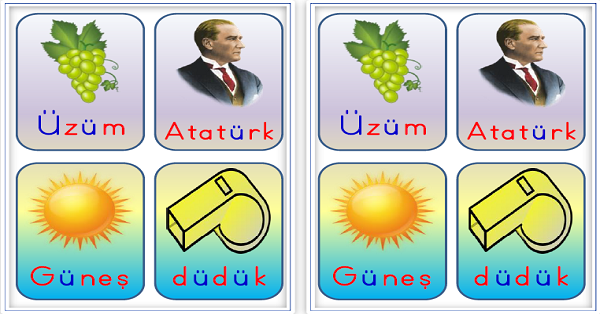 1. Sınıf İlk Okuma Yazma Harf Sezdirme Kartları Ü-ü Sesi