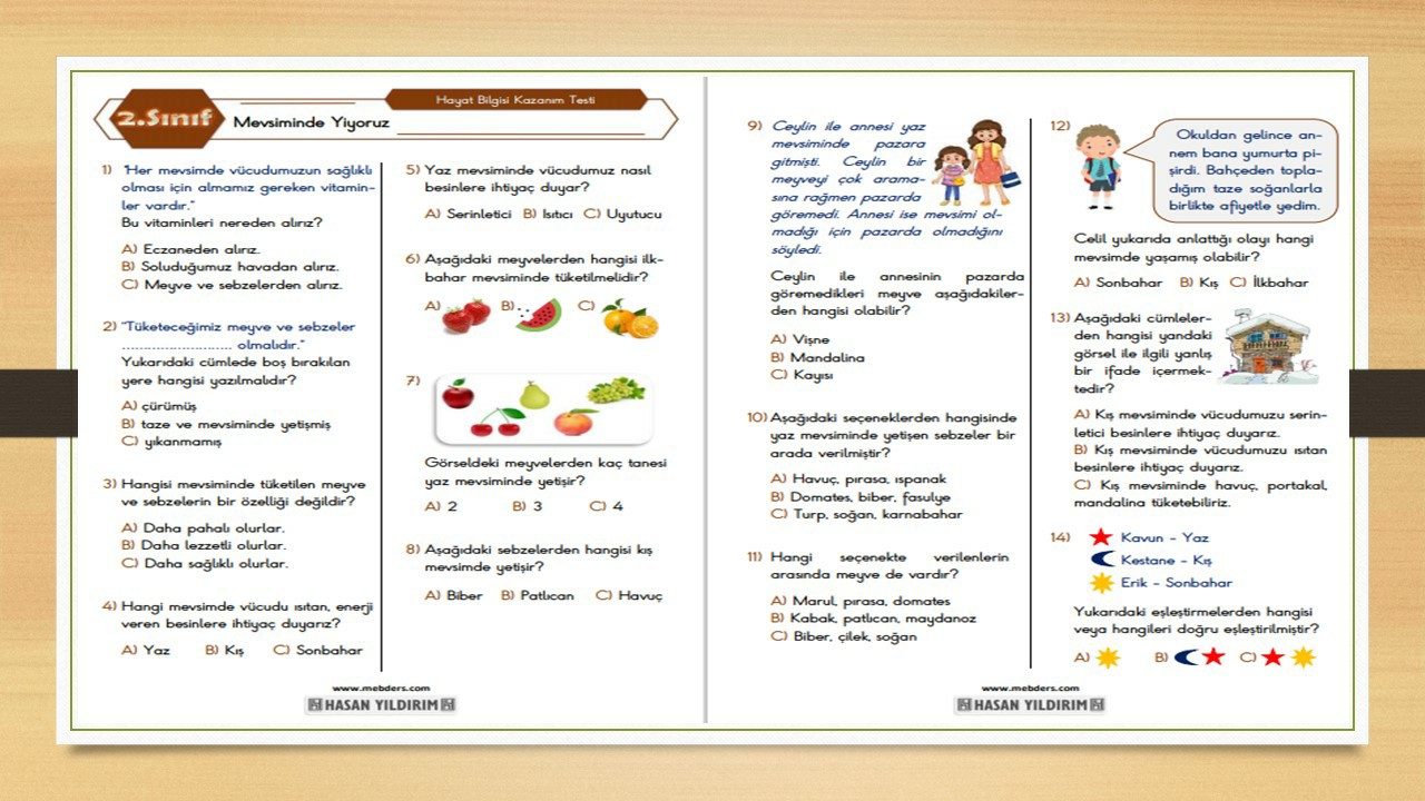 2. Sınıf Hayat Bilgisi Mevsiminde Yiyoruz Testi