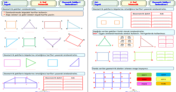 4. Sınıf Matematik Üçgen, Kare, Dikdörtgen Etkinliği