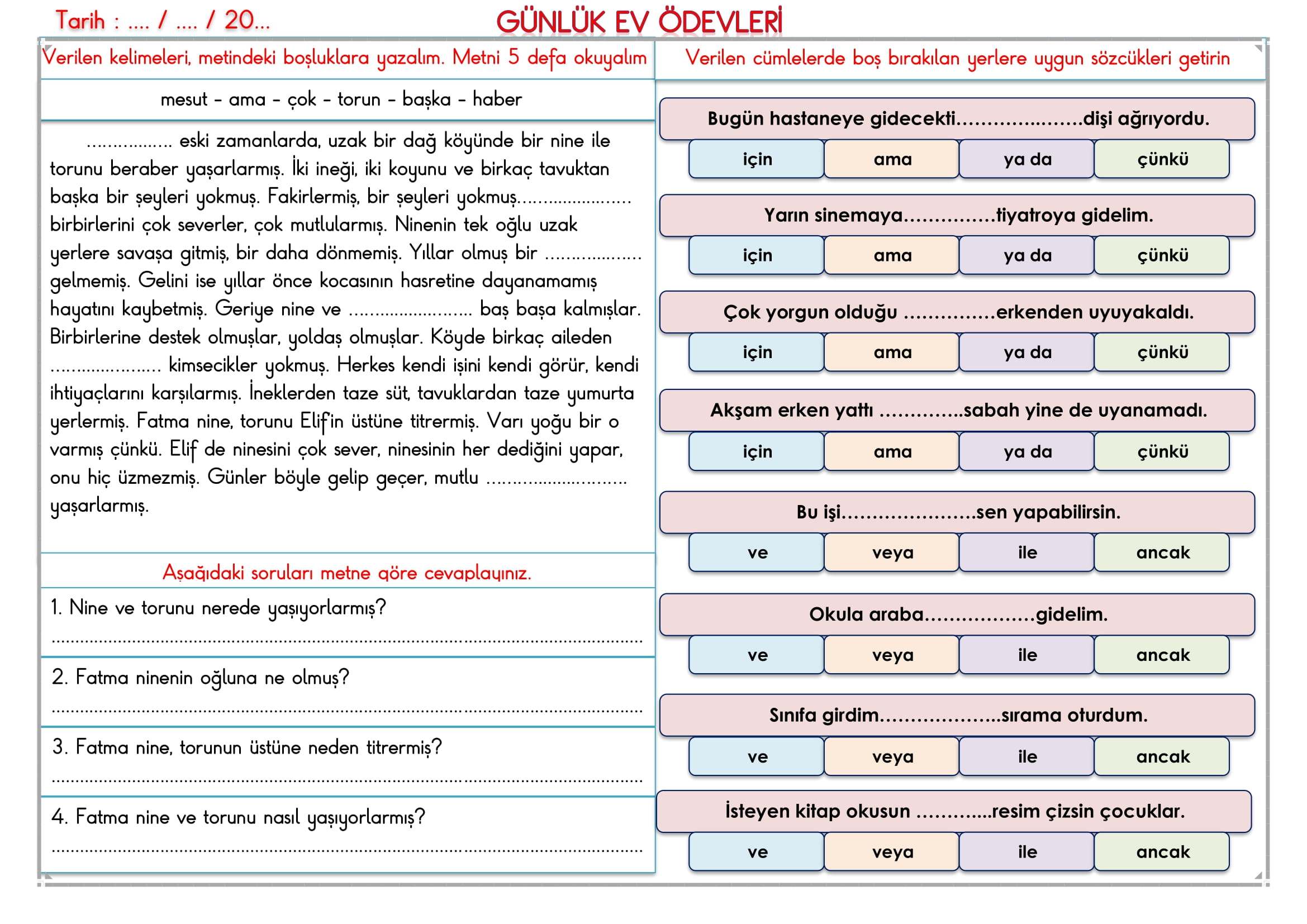 2. Sınıf 05 Mart 2025 Günlük Ev Ödevi