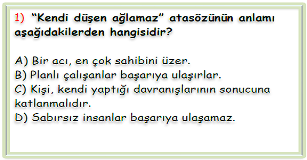 4. Sınıf Türkçe Atasözleri Test-1