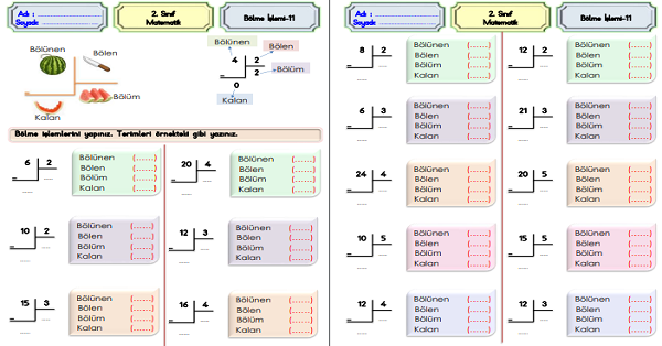 2. Sınıf Matematik Bölme İşlemi Etkinliği-11