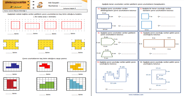 3. Sınıf Matematik Çevre Ölçme ( Çevre Uzunluğu) Etkinliği 1