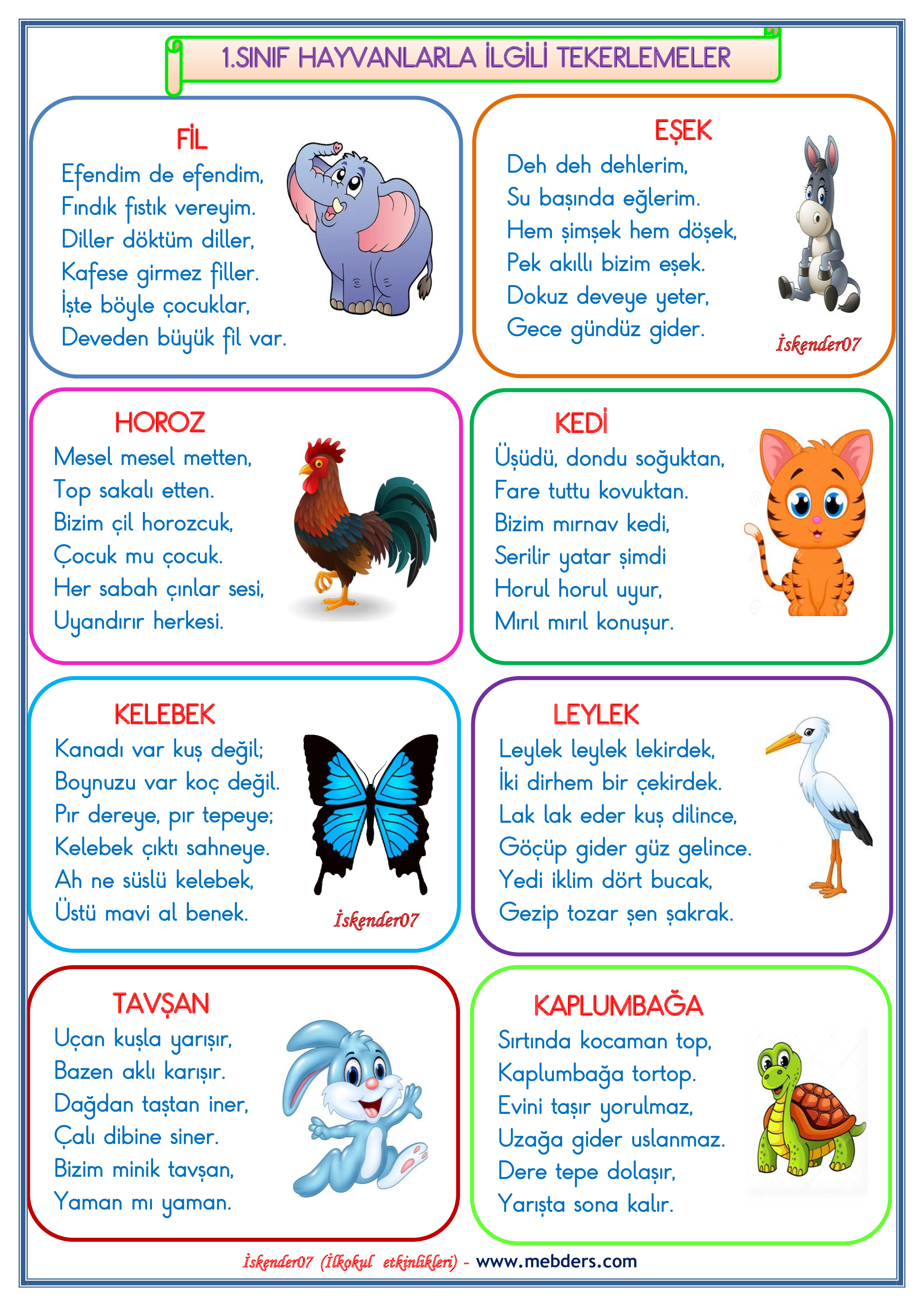 1. Sınıf Hayvanlarla İlgili Tekerlemeler Etkinliği   3