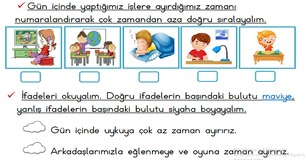 1. Sınıf Hayat Bilgisi Zamanımız Değerlidir Etkinliği