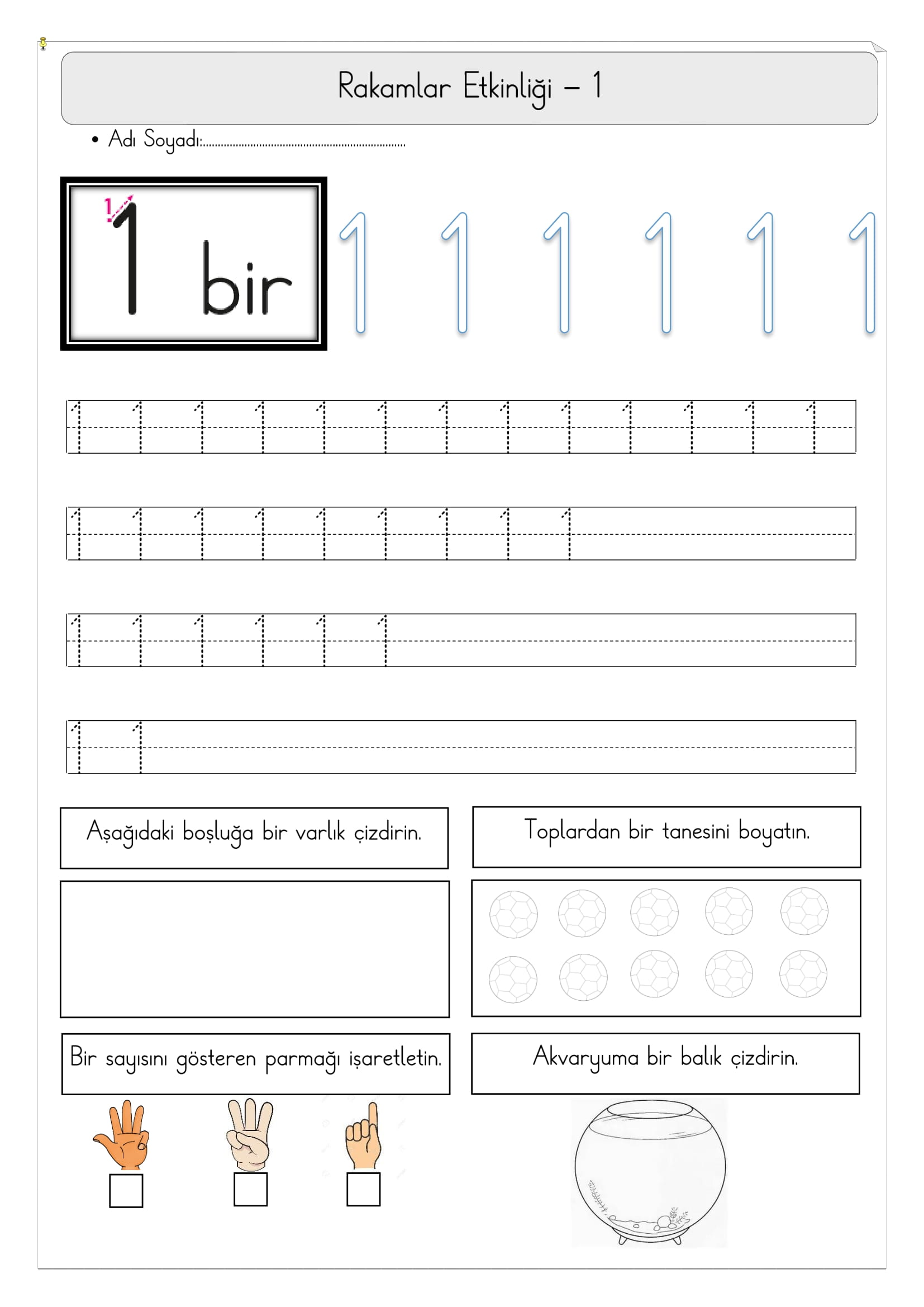 1. Sınıf Matematik 1 Rakamı Etkinliği