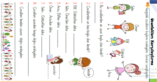 1. Sınıf Matematik Uzunlukları Karşılaştıralım Etkinliği 8