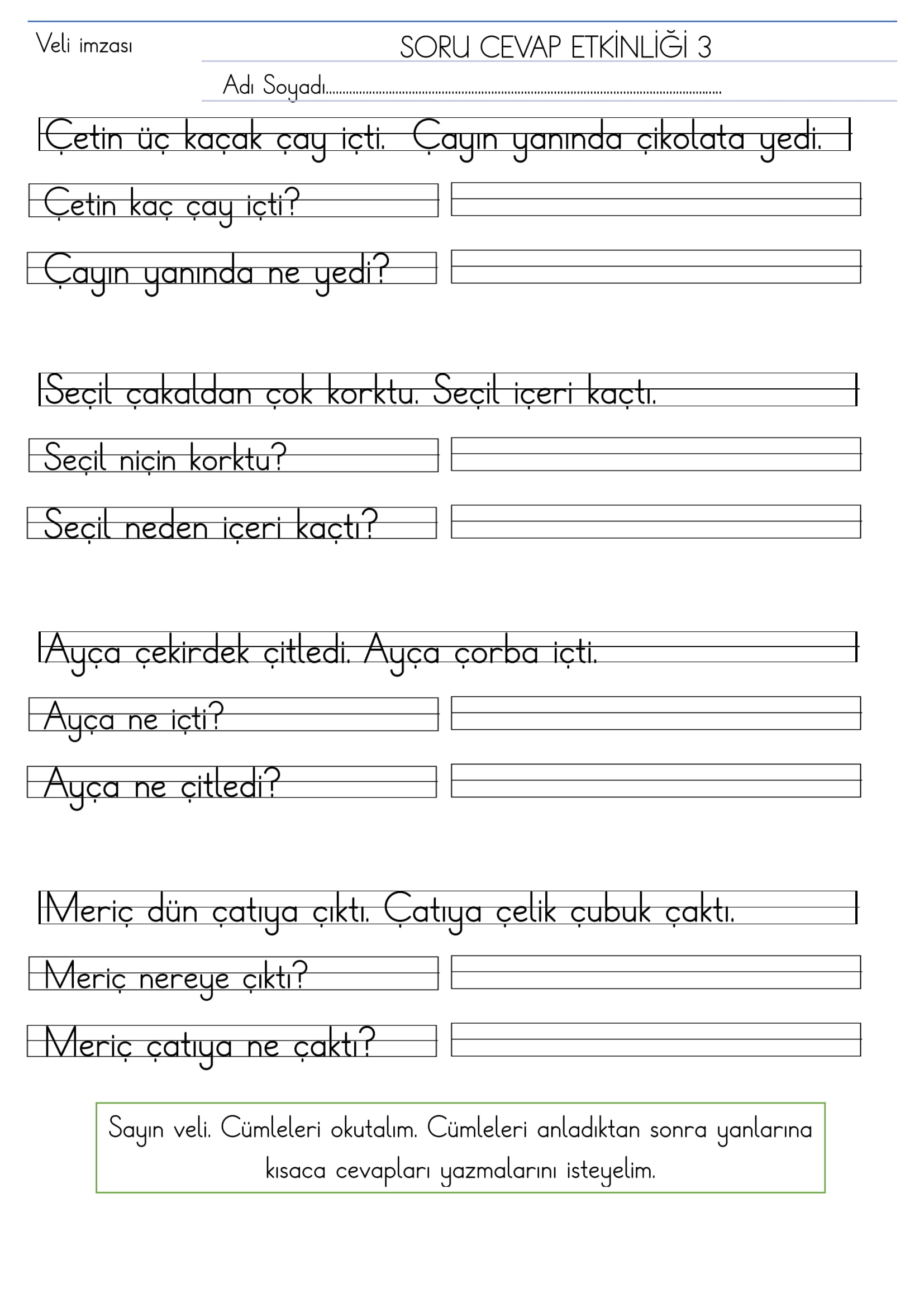 1. Sınıf İlk Okuma Yazma Ç Sesi Kısa Soru Cevap Etkinliği 3