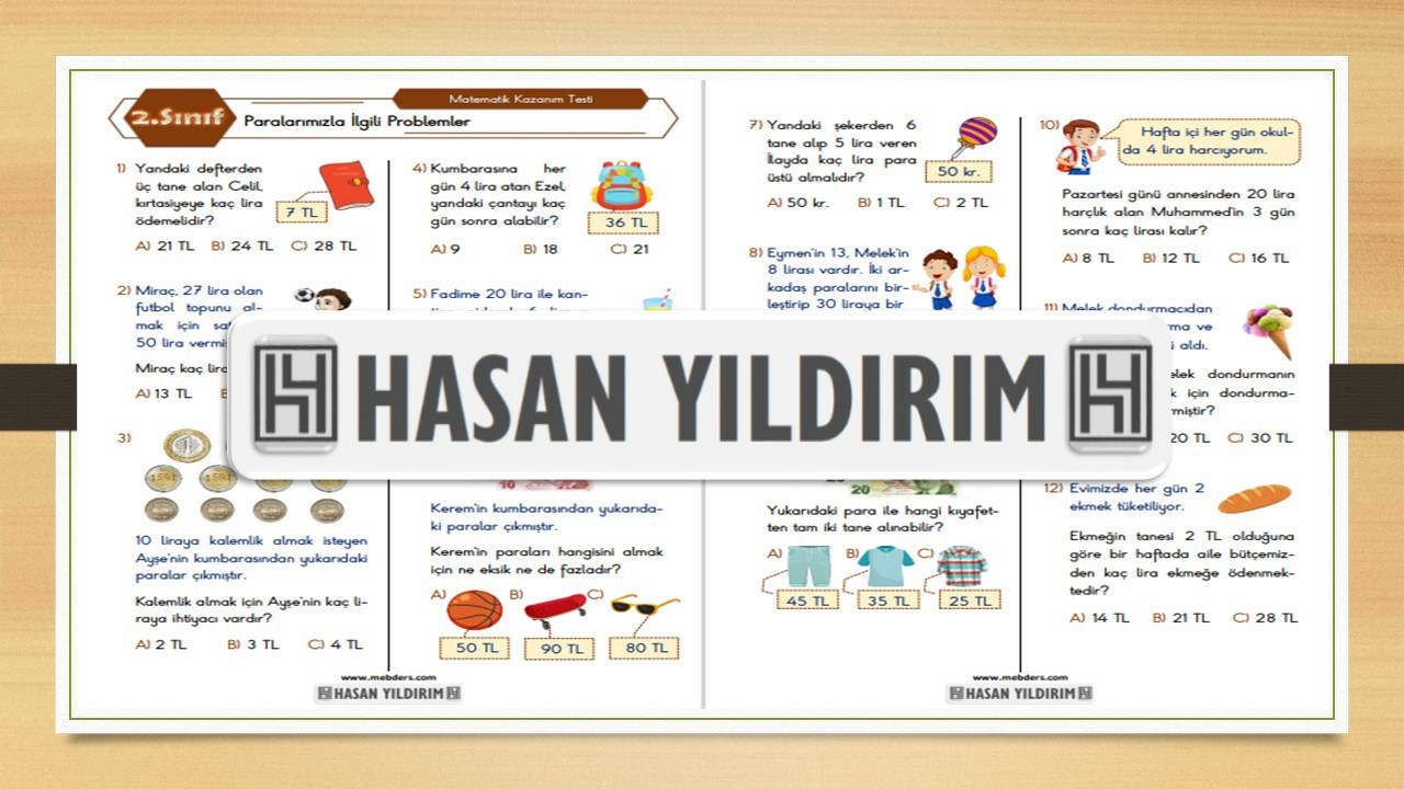 2. Sınıf Matematik Paralarımızla İlgili Problemler Testi