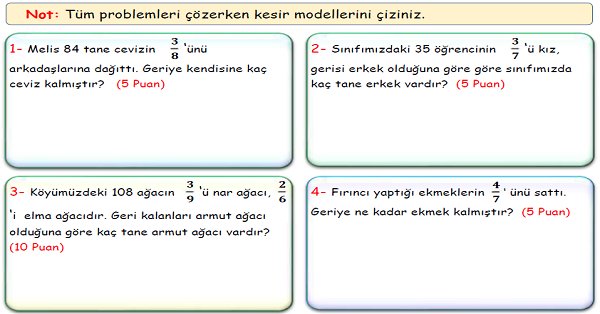 4. Sınıf Matematik Kesirlerle İlgili Problemler-1