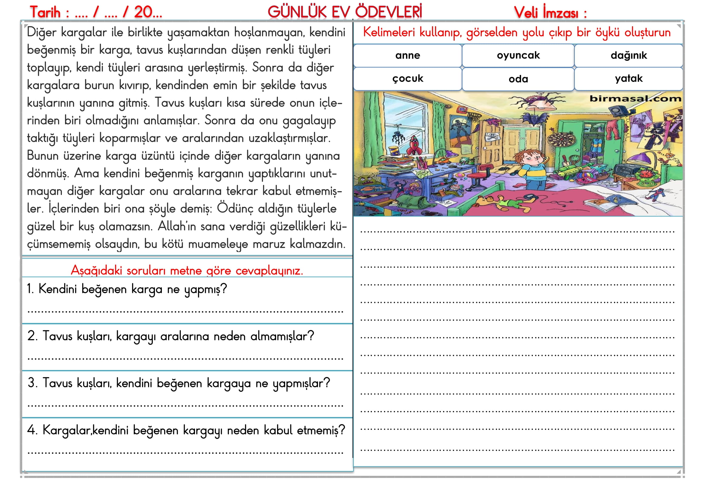 2. Sınıf - 01 Ekim 2025 Günlük Ev Ödevleri