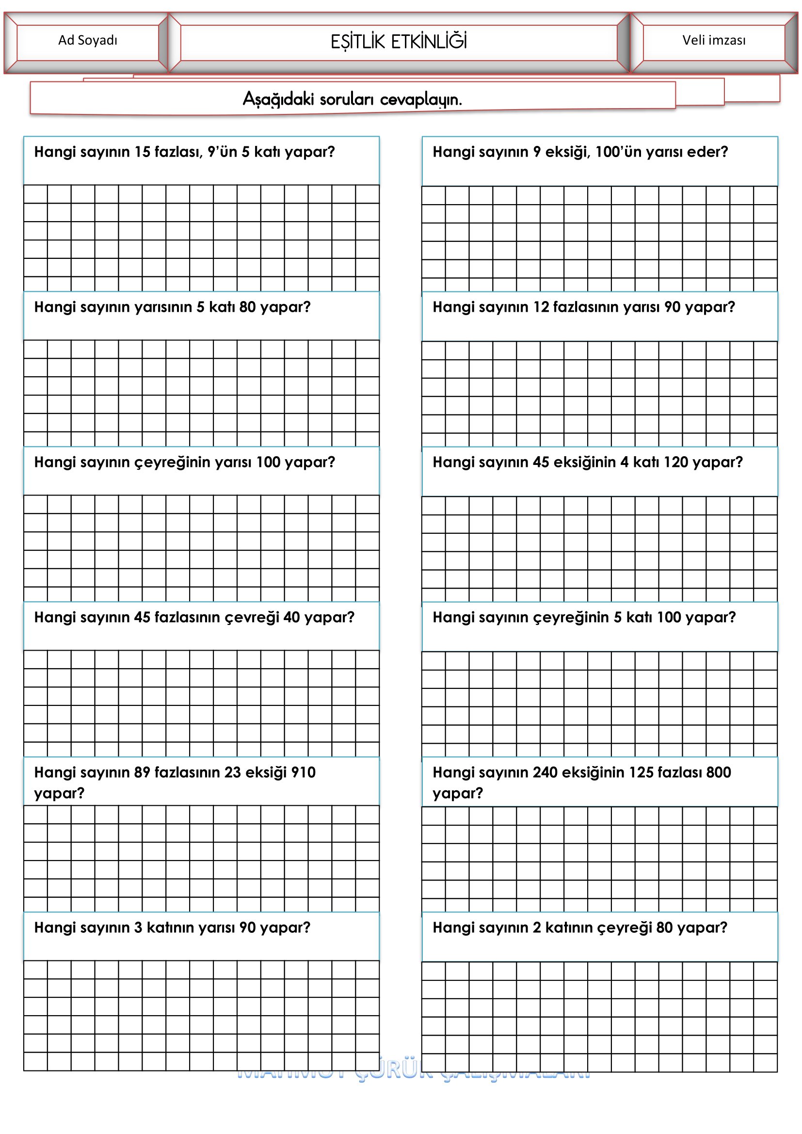 4. Sınıf - Matematik Eşitlik Etkinliği