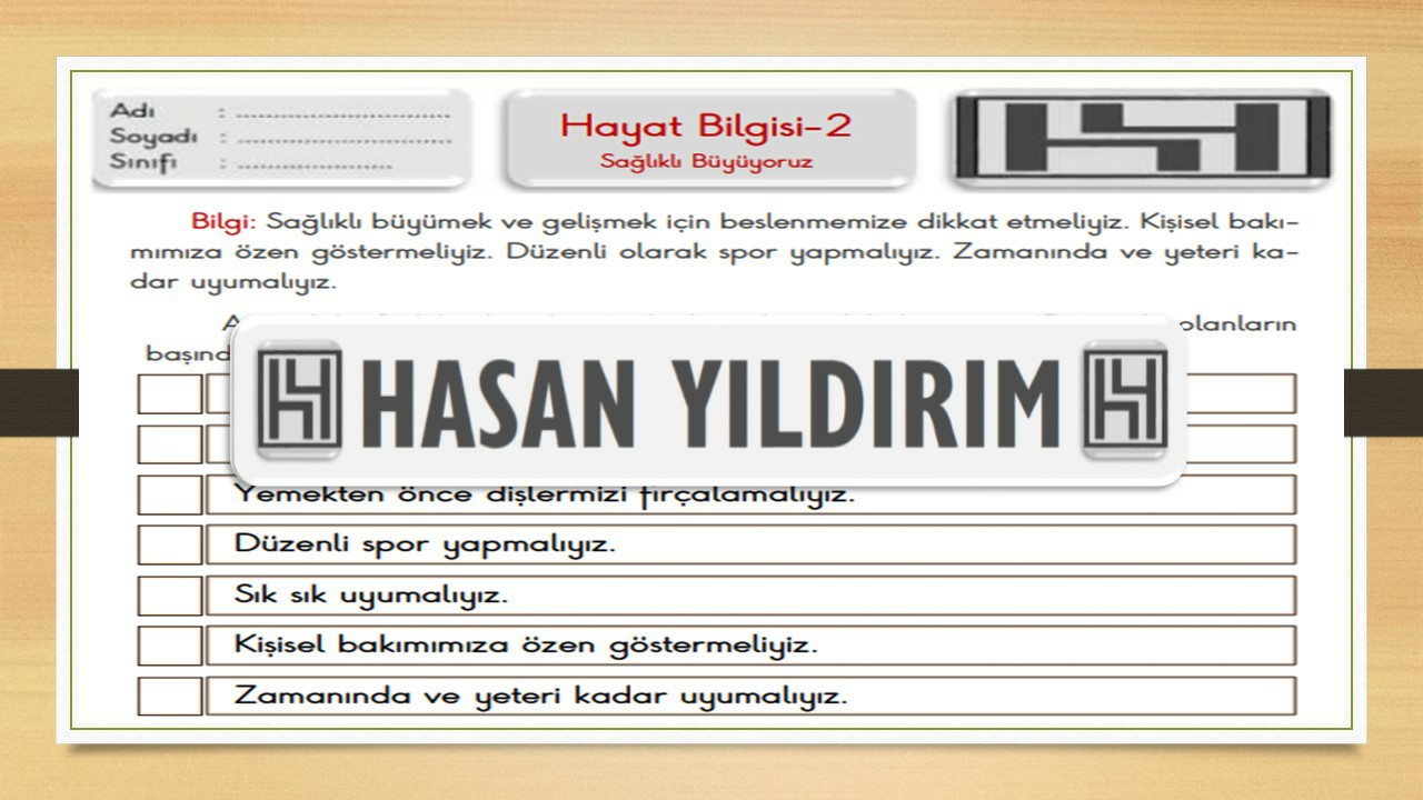 2. Sınıf Hayat Bilgisi Sağlıklı Büyüyoruz Çalışma Sayfası