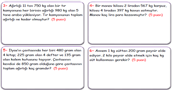 4. Sınıf Matematik Tartma Problemleri-2