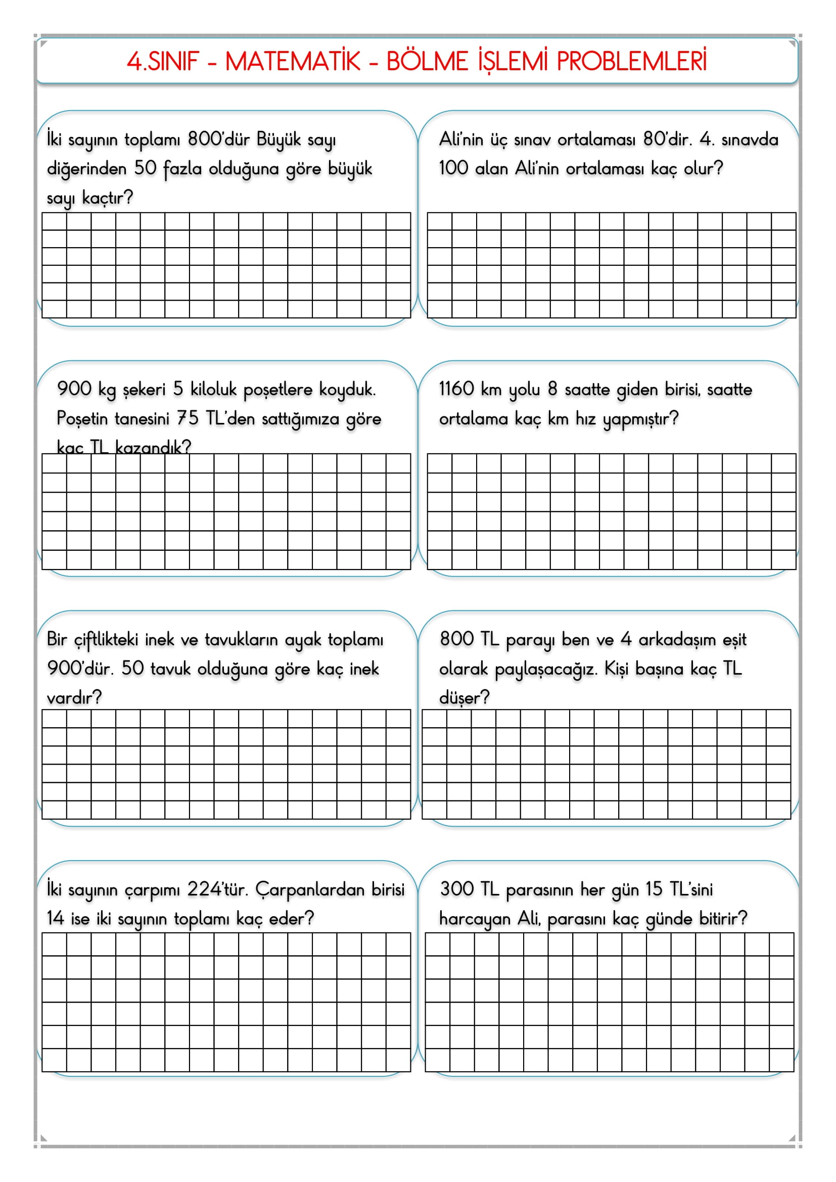 4. Sınıf - Matematik Bölme Problemleri -3