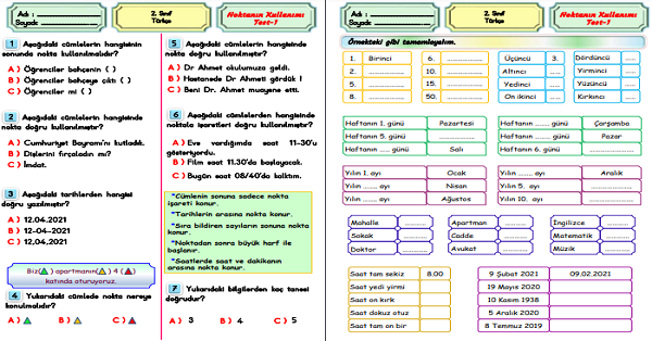 2. Sınıf Türkçe Nokta Etkinliği ve Test-1