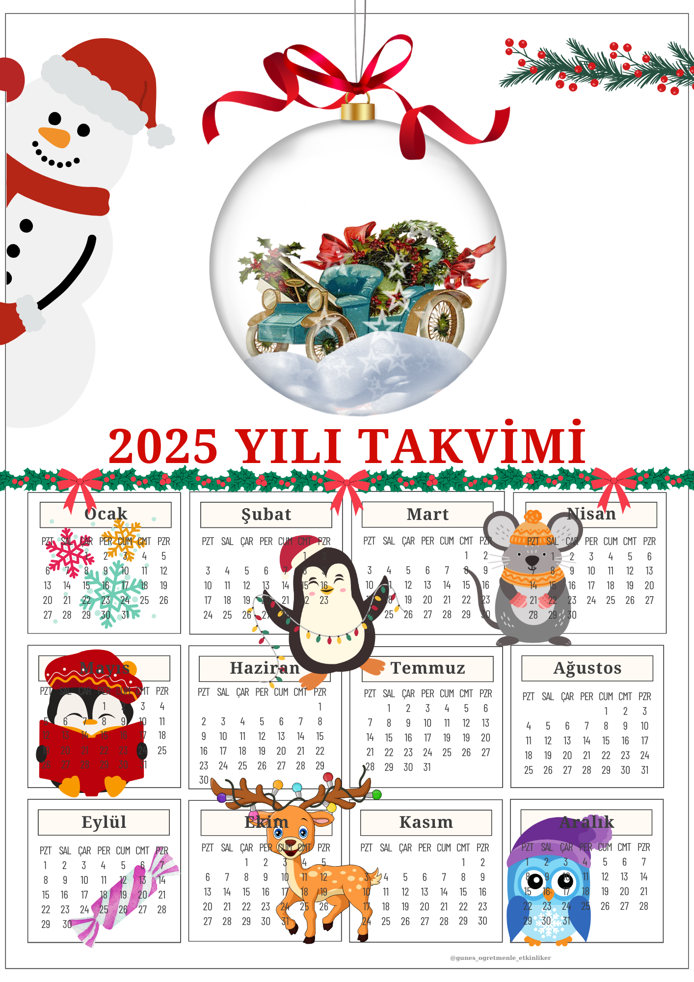 2025 Yılı Takvim Boyama
