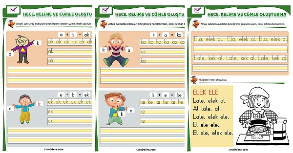 1. Sınıf İlk Okuma K Sesi Birleştirme Etkinliği