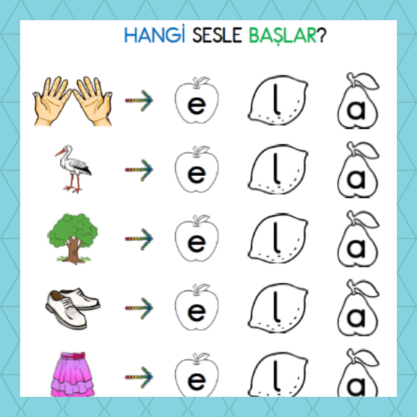 1. Sınıf İlkokuma Yazma - A Sesi Hangi Sesle Başlar Etkinliği
