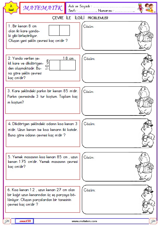 3. Sınıf Matematik Çevre İle İlglili Problemler Etkinliği 3