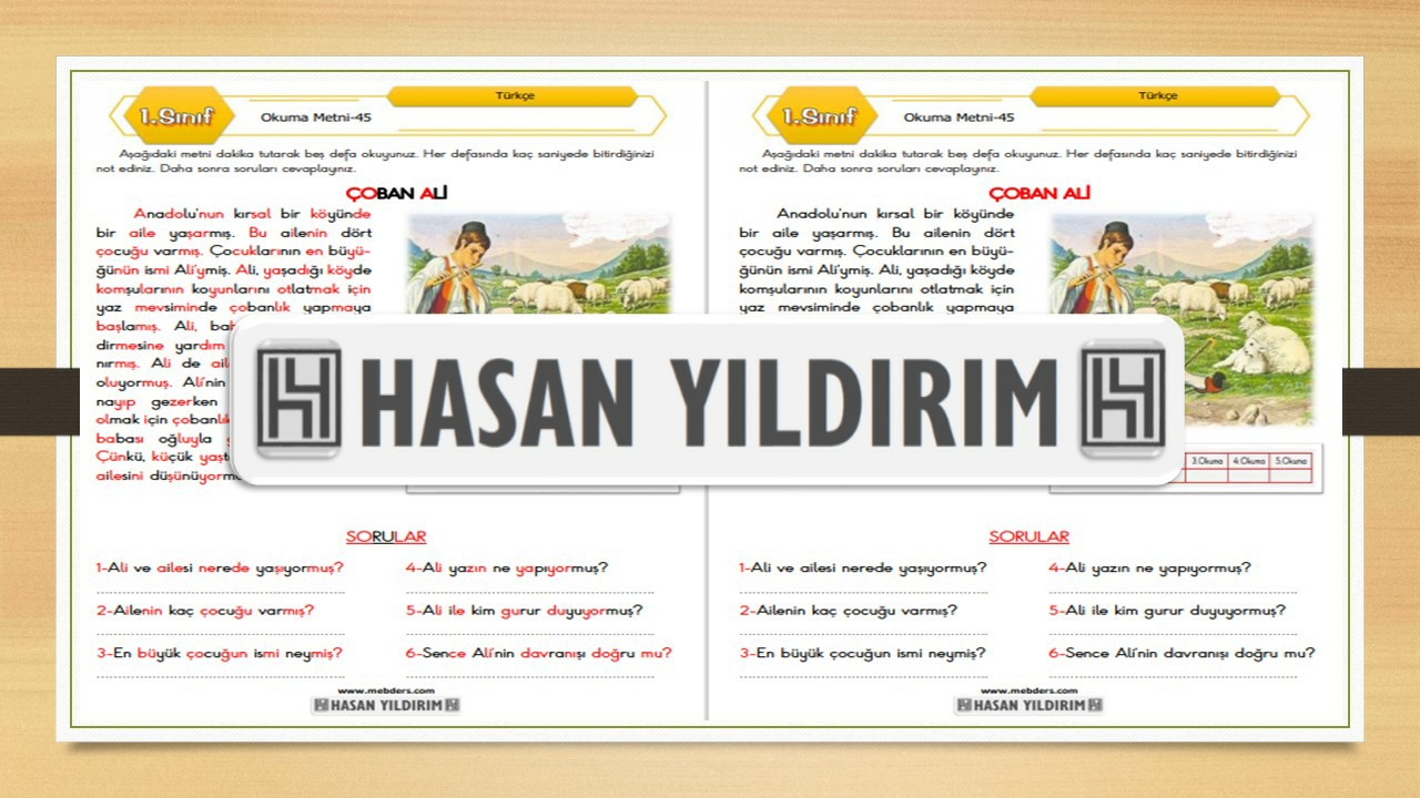 1. Sınıf Türkçe Okuma Metni-45 (Çoban Ali)