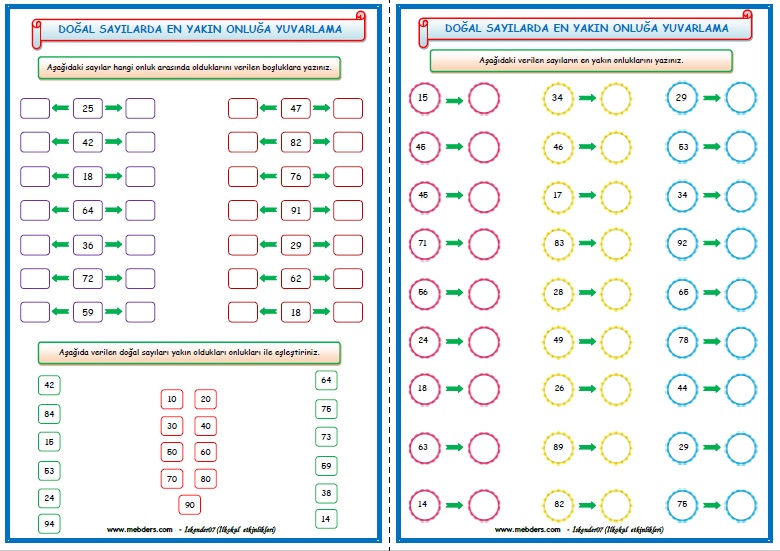 2. Sınıf Matematik En Yakın Onluğa Yuvarlama 2 (4 Sayfa)