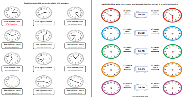 3. Sınıf Matematik Saatler Etkinliği 3 (5 Sayfa)