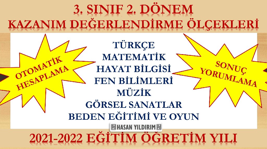 2021-2022 3. Sınıf 2.Dönem Kazanım Değerlendirme Ölçekleri (Tüm Dersler)