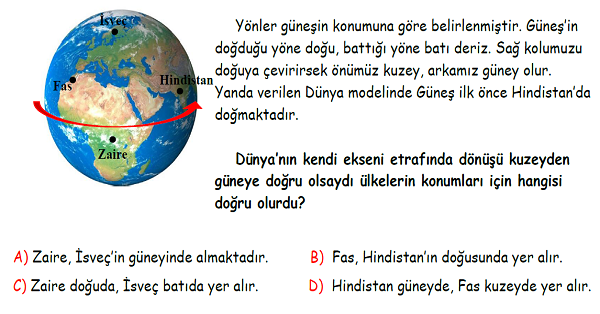 4. Sınıf Fen Bilimleri Yer Kabuğu ve Dünyamız Hareketleri Yeni Nesil Sorular