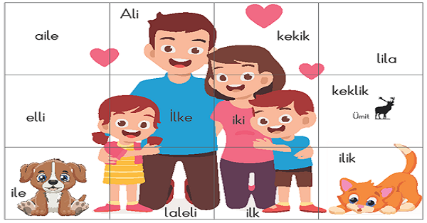 1. Sınıf İlk Okuma Yazma (ELAKİ Sesleri) Aile Puzzle Okuma Etkinliği