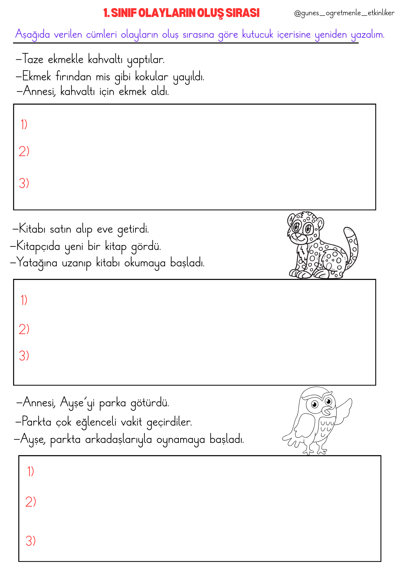 1. Sınıf Türkçe Olayların Oluş Sırası