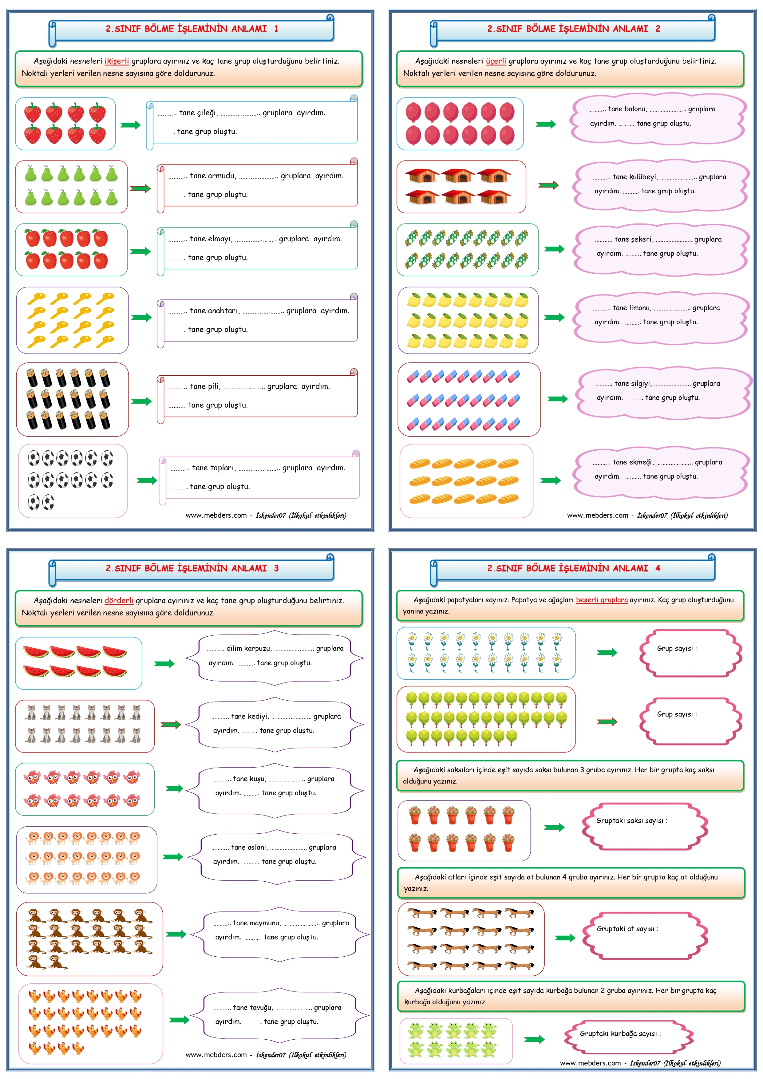 2. Sınıf Matematik Bölme İşleminin Anlamı (4 Sayfa)