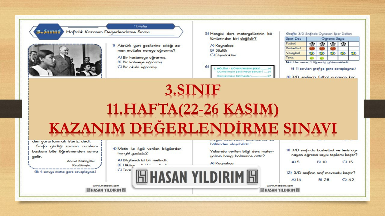 3. Sınıf Haftalık Değerlendirme Testi-11.Hafta(22-26 Kasım)