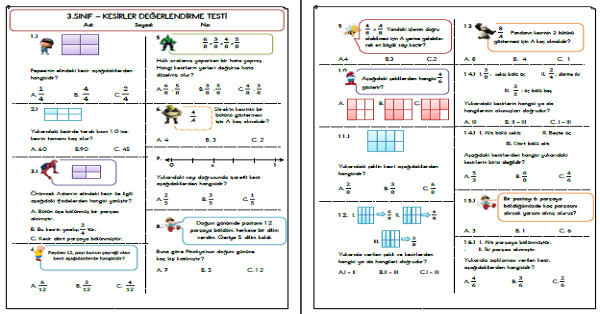 3. Sınıf - Matematik Kesirler Değerlendirme Testi