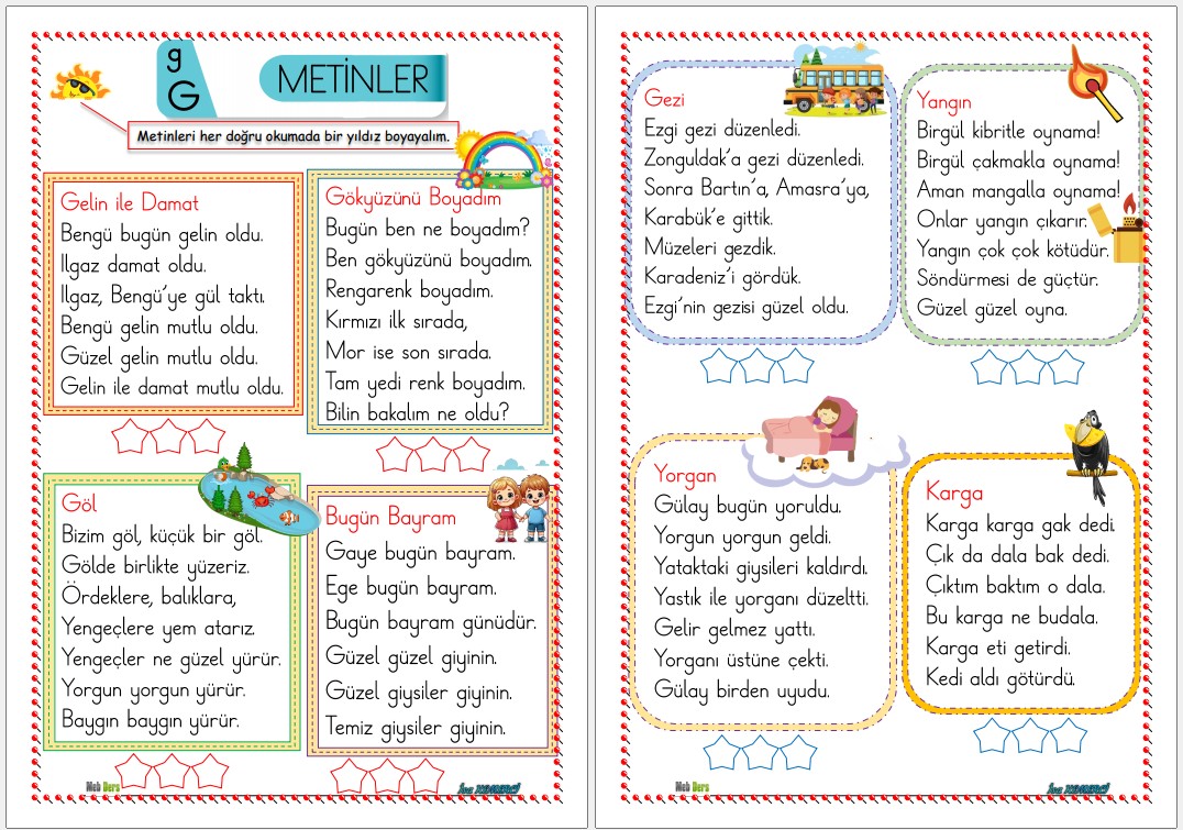 1. Sınıf İlk Okuma Yazma G Sesi METİNLER