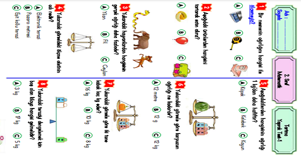 2. Sınıf Matematik Tartma Yaprak Test-1