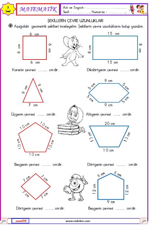 3. Sınıf Matematik Şekillerin Çevre Uzunlukları Etkinliği 4
