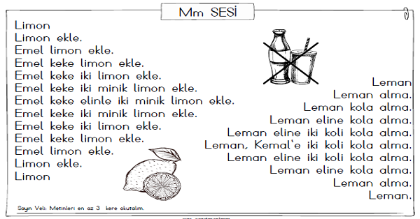 1. Sınıf İlk Okuma Yazma (M-m Sesi) Karesel Okuma Metinleri-4 Sayfa
