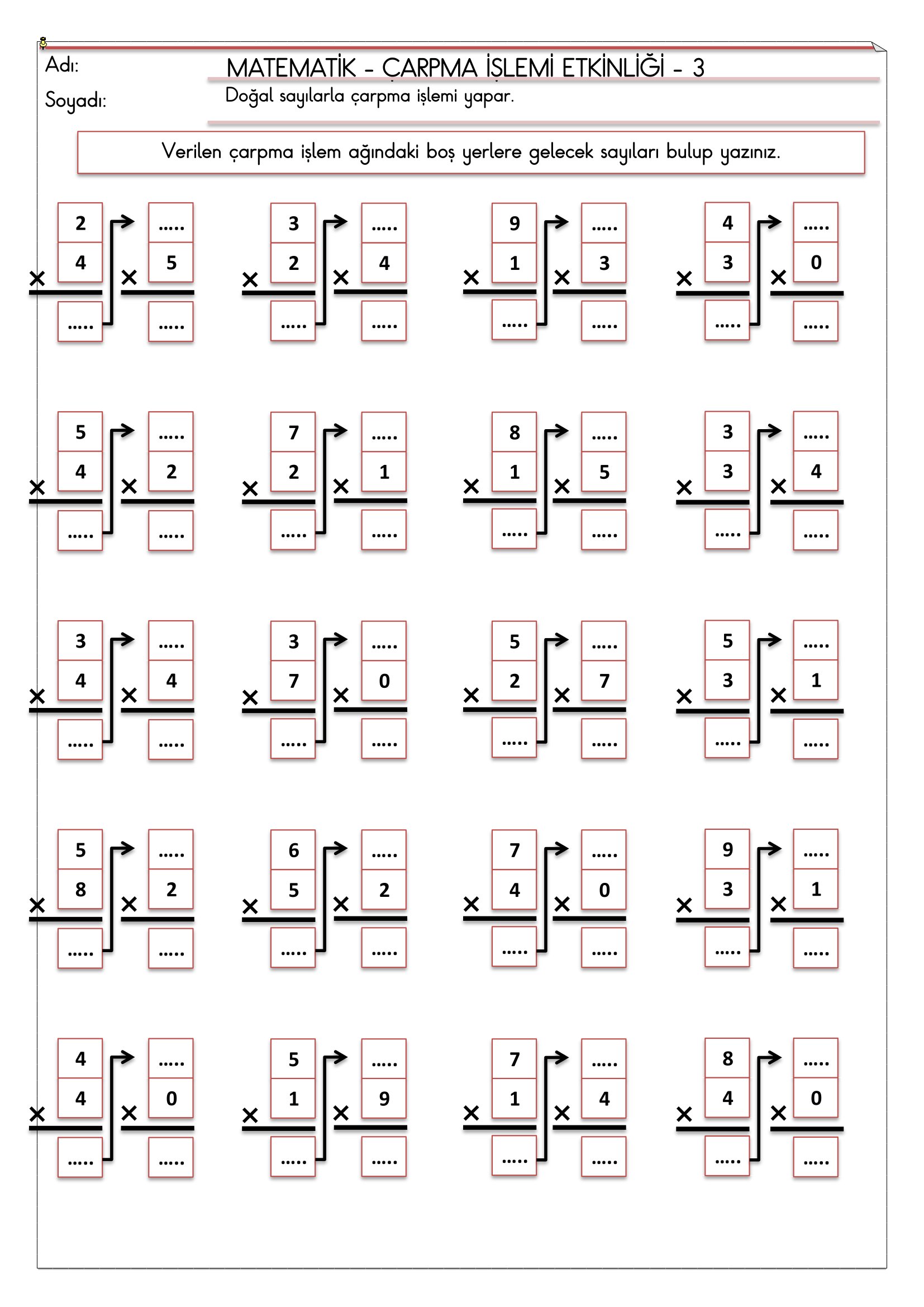 2. Sınıf - Matematik Çarpma İşlemi Etkinliği-3