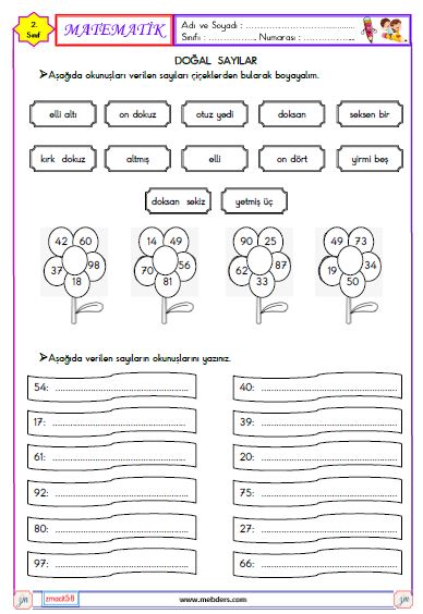 2. Sınıf Matematik Sayıları Okuma ve Yazma Etkinliği 2