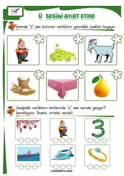 1. Sınıf İlkokuma Ü Sesi Ayırt Etme Etkinliği